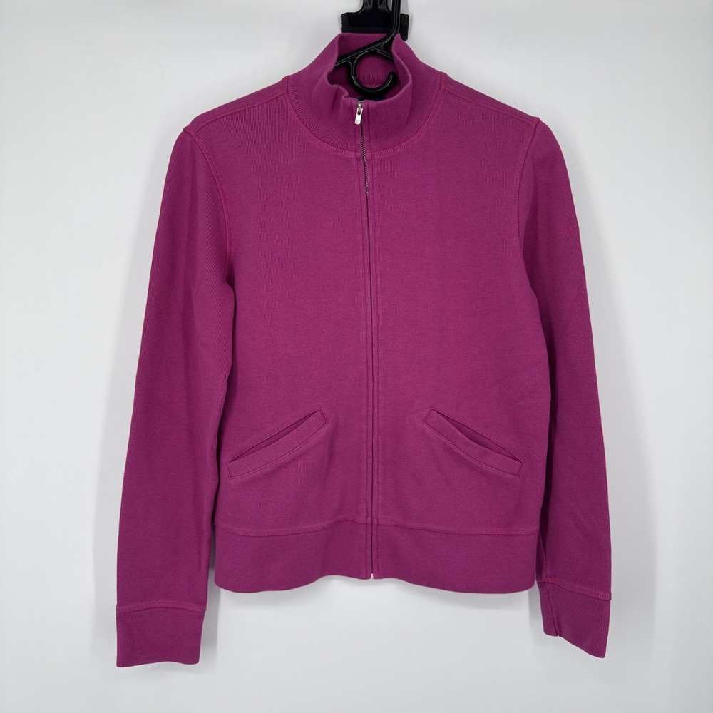 Faconnable Knit Full Zip Sweater Medium Magenta Women's Small Preppy Mock Neck